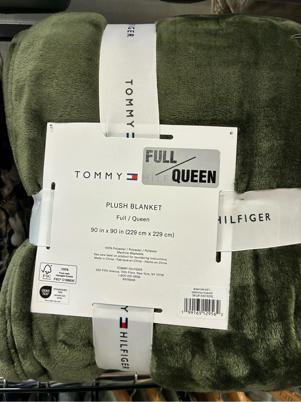 Tommy Hilfiger Olive Green Plush Full/Queen Blanket